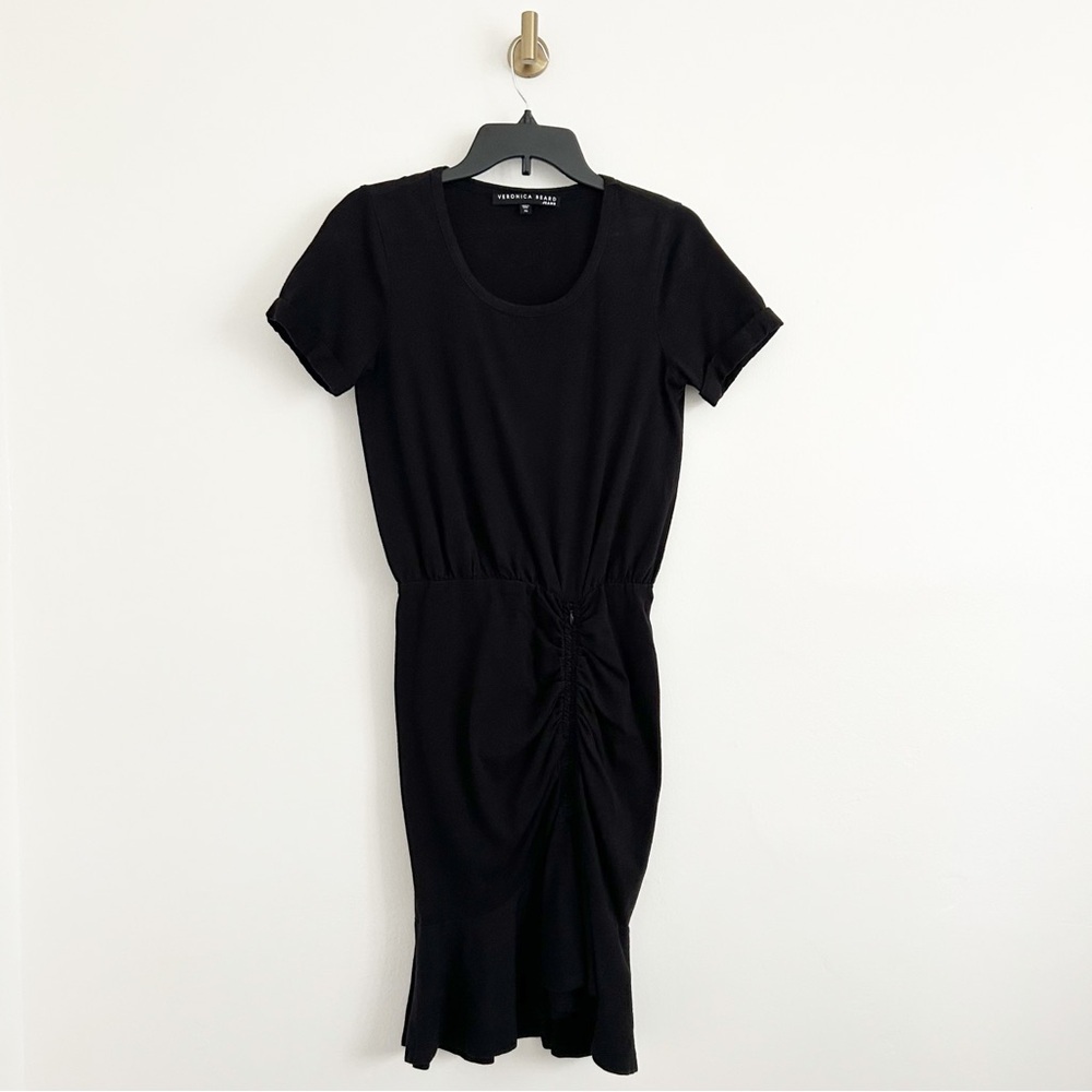 Veronica Beard Hannock Black Ruched Short Sleeve T-Shirt Dress Size XS - Picture 3 of 8